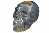 Polished Banded Agate Skull with Quartz Crystal Pocket #148115-2